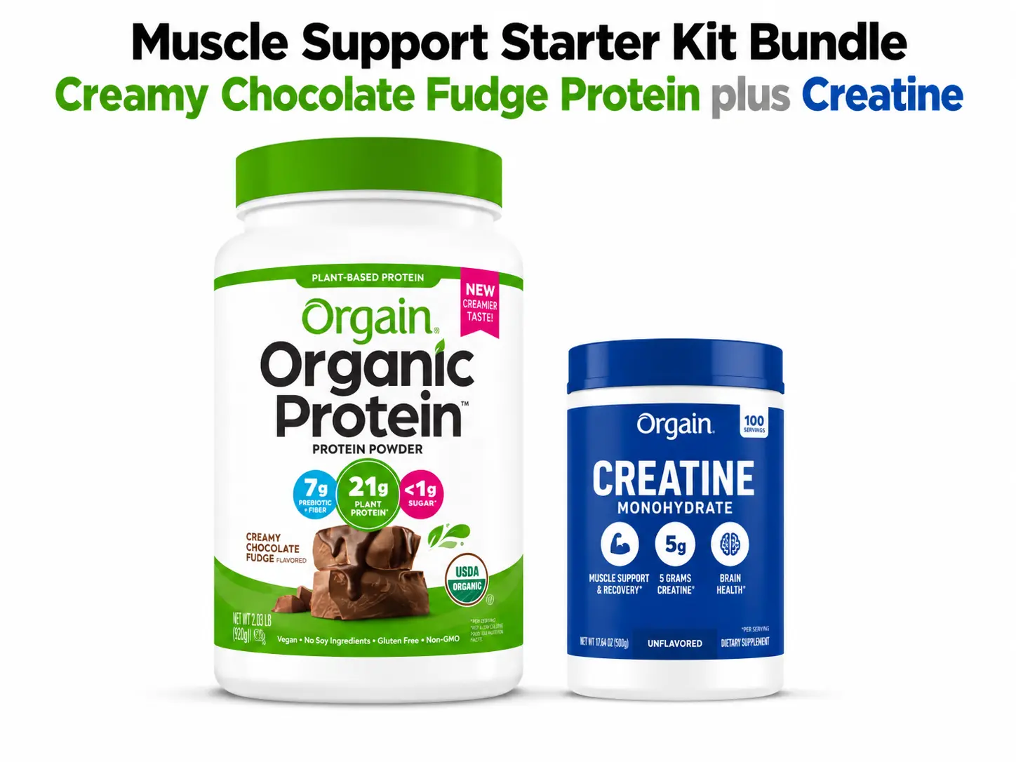 Orgain Muscle Support Starter Kit Bundle – Creamy Chocolate Fudge Organic Protein (2.03 lb) + Creatine Monohydrate (100 Servings)