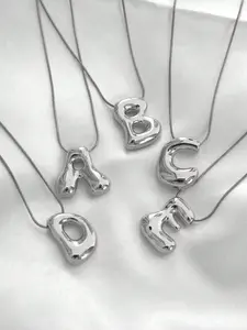 Silver Color 3D Cute Letter Necklace, Personalized Initial Necklace, Small Bubble Letter Pendant, Stainless Steel Snake Chain, Fashion Necklace, Daily Wear for Women