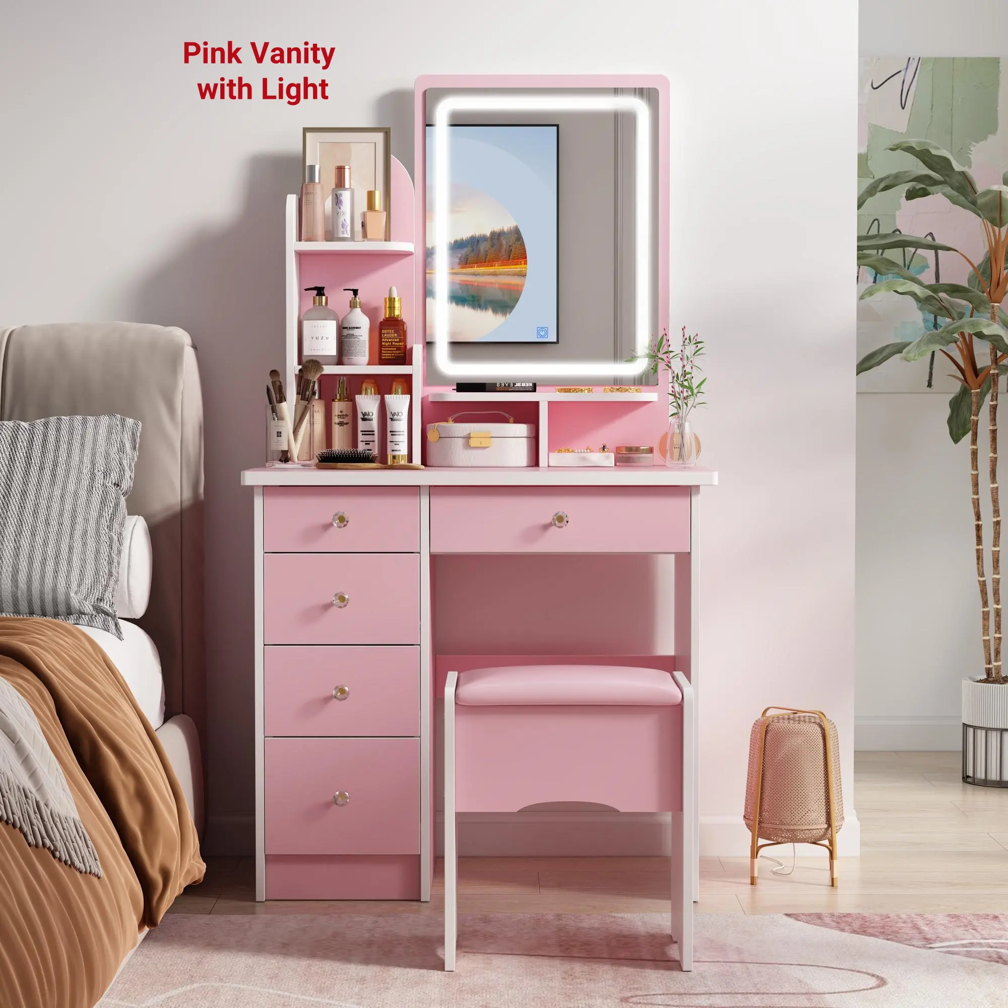 Pink Vanity with Light