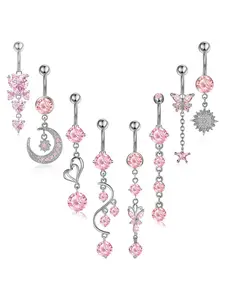 Women's Elegant Pink Zircon Decor Belly Rings, Trendy Exquisite Belly Piercing Jewelry, Chic Body Jewelry for Party Decor