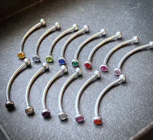 1pc Snake Eye Piercing Curved Barbell Tongue or Eyebrow Ring Cubic Zirconia Gems