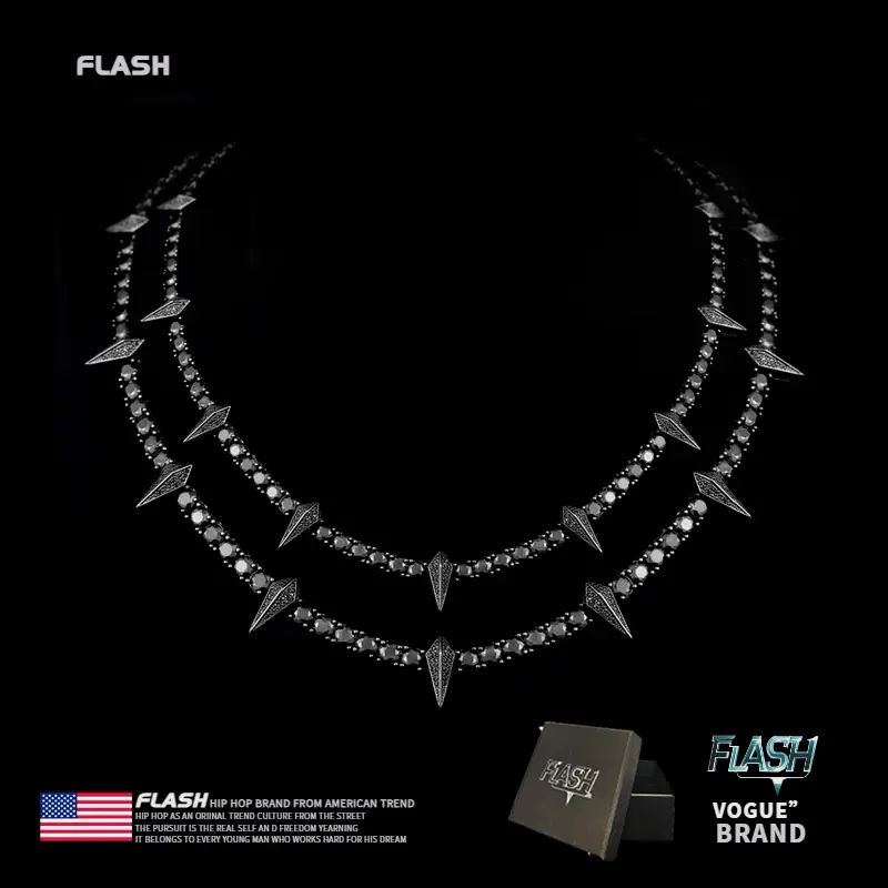 Unisex Dark Night Black Panther-Inspired Full Diamond Hip-Hop Tennis Necklace, Moissanite Cuban Chain, Long Minimalist Hypoallergenic Street Trend Accessory, Men's Luxury Birthday Jewelry, Hip-Hop Inspired Necklaces