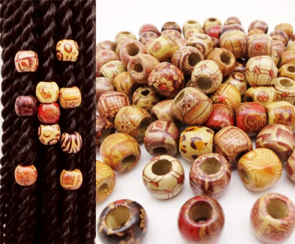 50Pcs/Pack Wooden Beads for Small/Medium Locs Adjustable Beaded Design Beaded Tassel Charms Diy Jewelry Making