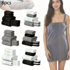 8pcs-Golden Stripe Pattern, Including 2 Bath Towels, 2 Towels, 4 Square Towels, Striped Pattern Adult Towel Bath Towel Set, for Salon, Beach, Bathroom, Swimming Pool, Gym, Sauna, Valentine'S Day Gift, Halloween, Autumn, Christmas Decoration