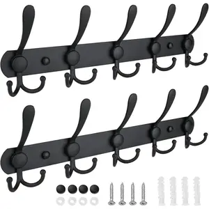 Wall Mounted Coat Rack, Five Heavy Duty Tri Hooks All Metal Construction for Jacket Coat Hat in Mudroom Entryway
