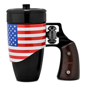 Pukomc 16oz Novelty Ceramic Coffee Mug – Spinning Revolver Design, Perfect Gift! Insulated Travel Drinkware Black Washable Flasks Tumbler Portable