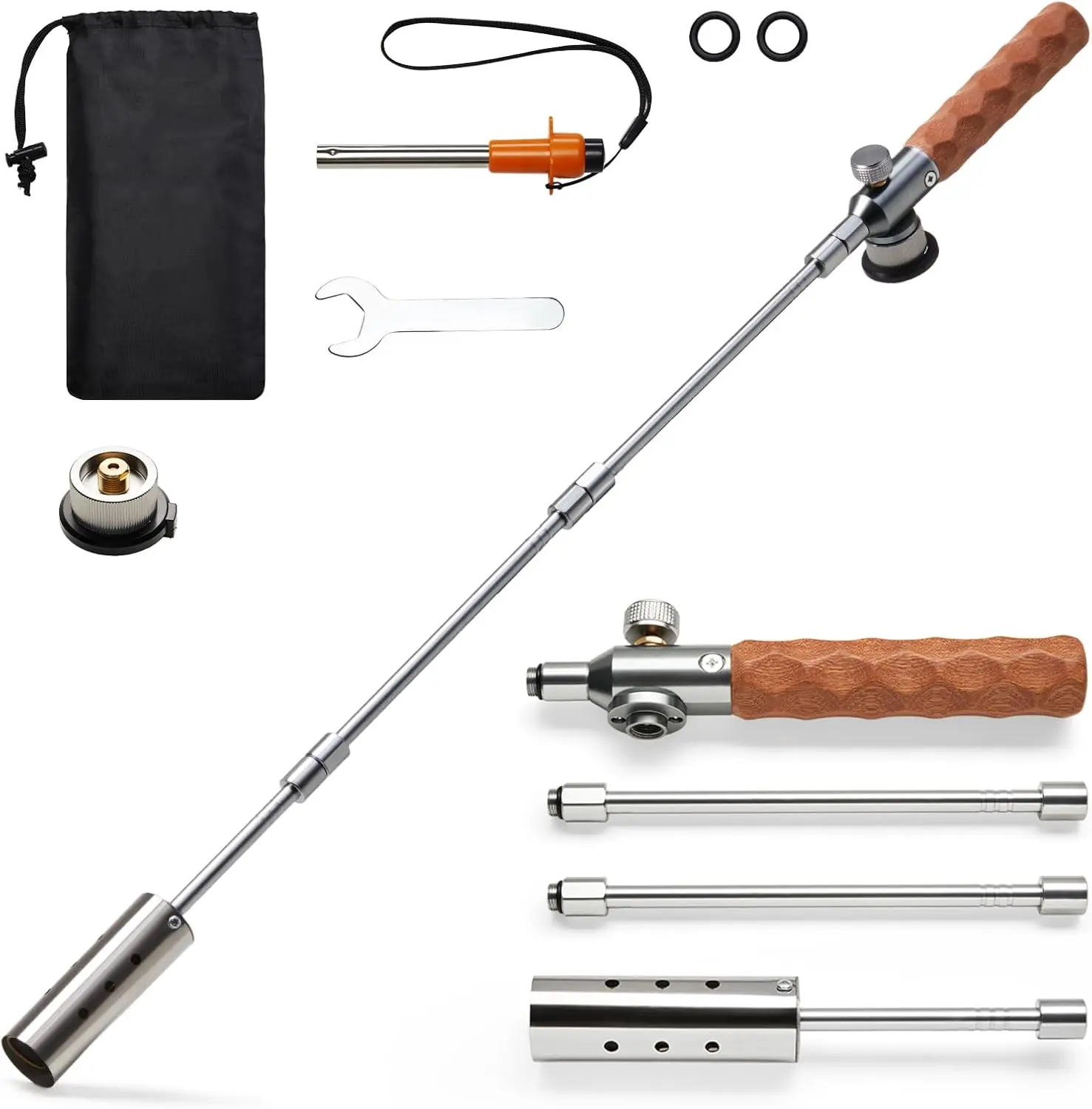 Propane Weed Burner with Ergonomic Anti-slip Wooden Handle |   Blow Weed Burner Flamethrower, for, Melting Ice, Roofing(PROPANE TANK NOT INCLUDED)