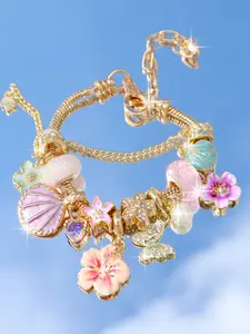 Beach Vacation Style Cherry Blossom Charm Bracelet, Ocean Life Starfish Shell Bracelet, Summer Butterfly Flower DIY Bracelet, Fashionable Sakura Butterfly Bracelet