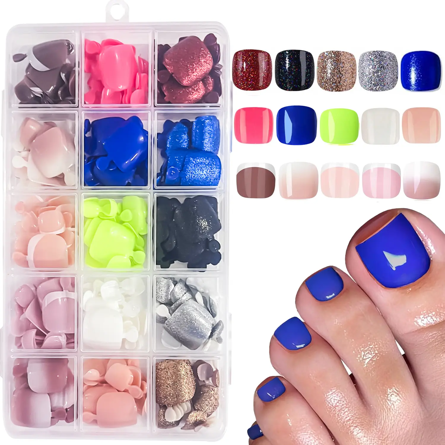 360Pcs Glossy colored press on toenails set, Glossy Toe Nails Reusable Fake Nails Manicure Kits for Women, Nail Designs, Summer Shades, Natural Artificial Nail Tips Full Covers Glossy Toe Nail, Nail Art Design, Removable Gel Nail Capsule