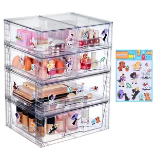 VTOPMART 6 Pack Stackable Pet Storage Drawers,Sliding Bins for Organizing Cat/Dog Food Cans, Treats & Toys, Dustproof, Transparent,Stackable to Save Space, Bonus Cute Stickers Included