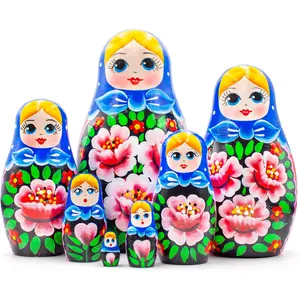 Nesting Babushka Matruska 7 Stacking Dolls Handmade Hand-painted Rose Home Decor