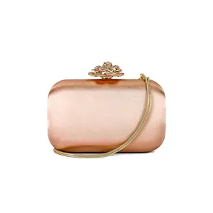 olga berg Rosa Crystal Lock Clutch in Champagne