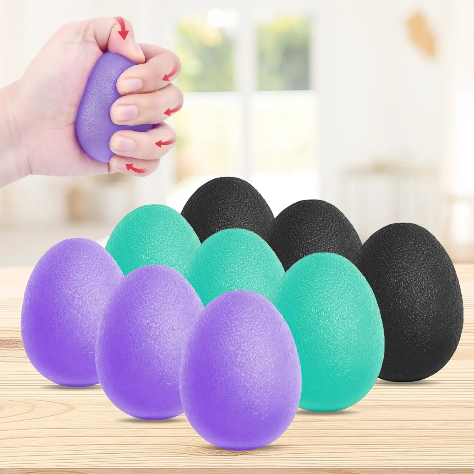 9-Pack Hand Grip Strengthener Set - TPR Non-Toxic Heavy-Duty Home Gym Strength Training Tool, Car-Bag Portable Equipment to Boost Grip Strength for Seniors, With Stress Relief Balls for Relaxation