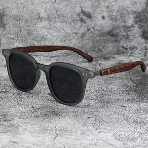 Unisex 5-Pieces UV Protection Sunglasses, 2026 Matte Grey Wood-Grain Temples, Stylish Sports Eyewear for Round/Oval Face Shapes