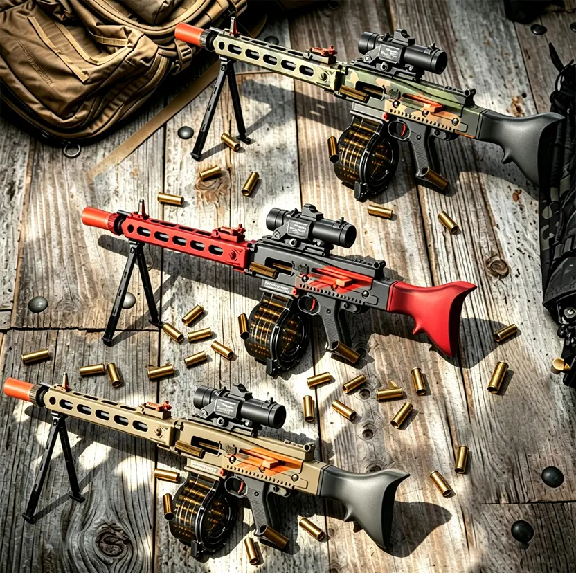 82cm large plastic toy gun model with a wide variety of accessories; powered by a 7.4V battery; this electric toy gun model provides children with hours of fun and is perfect for outdoor play.