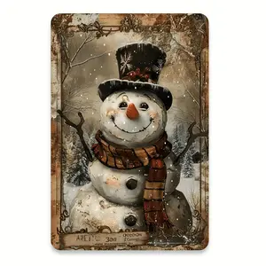 Vintage Snowman Metal Tin Sign for Christmas Indoor and Outdoor Wall Decor 8x12 Inches