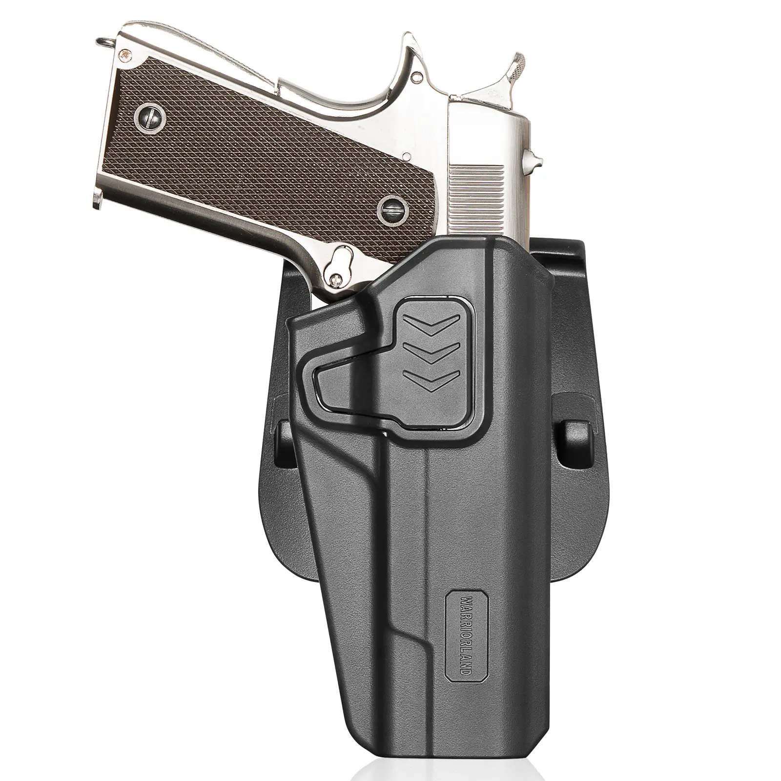 WARRIORLAND Tactical OWB Holster for 1911 5" No Rail - Right Hand, Index Finger Release, 360° Adjustable Carry, Optional Paddle or MOLLE Adapter, Competition Use, Tactical Holster