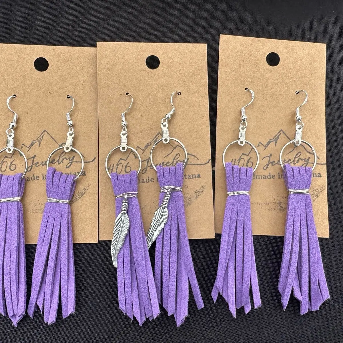 Handmade purple leather earrings