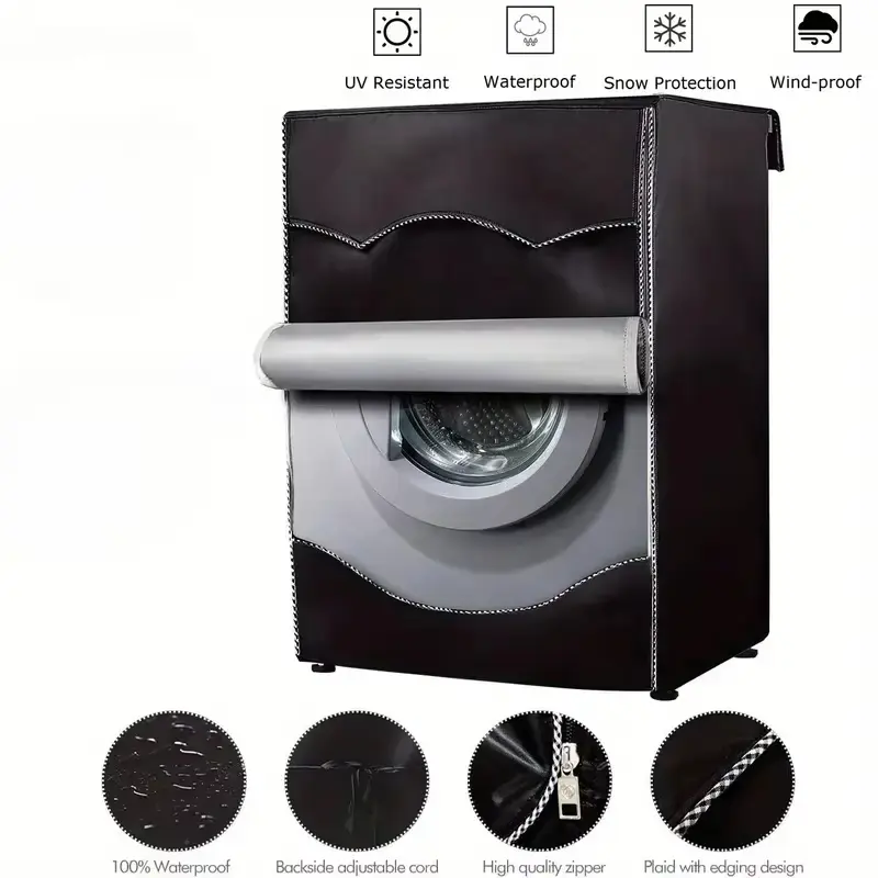 Oxford Fabric Washing Machine Dust Cover - Water Resistant Outdoor Washer Protector Cover for Most Washers/Dryers, 21.6”W x 23.6”D x 34”H (Black), Water Resistant Cover