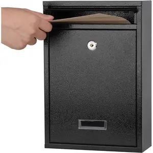 Key Lock Mailboxes for Outside, Locking Wall Mount Mailbox, Security Key Drop Box for Letters, Cash, Cards, Steel Mail Box for House Office School, 12.4H x 8.54L x 3.35W Inches, Black
