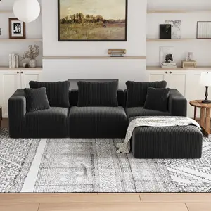 【4 Packages Shipping] Plush Corduroy Cloud Velvet Modular Couch with Chaise & Ottoman, No Assembly Required - L/U- Shaped Sectional Sofa Set with Flexible Configuration,TikTokShopfalldealsforyou