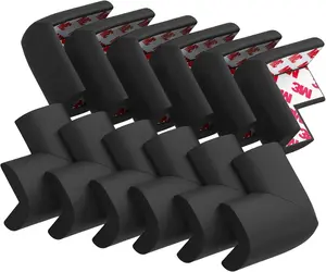 12 Pack Soft Corner Protector  Proofing Edge and Corner Guards, Safety Pre-Taped Rubber  Furniture Bumper for Fireplace, Table, Stair, Cabinet (Black)