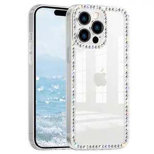 Luxury Bling Diamond Rhinestone Clear iPhone Case for 12 13 14 15 16 17 Pro ProMax Plus, Glitter Sparkle 3D Gem Design, Soft Silicone Protective Cover, Cute Girly Case for Girls Women, Fashion Protective Case, Limited Time Flash Sale