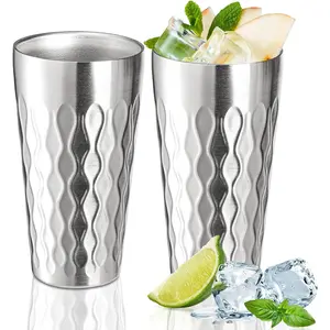 Stainless Steel Double Wall Cups, 15.22/18.6oz Insulated Tumbler, 2 Pack Stackable Water Tumblers, Premium Drinking Glasses for Travel