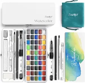 [JusArt] 50/100 Colors Watercolor Paint Set,Art Supplies with Metallic Color, Detail Painting Brushes, Water Brush Pens, Portable Travel Watercolor Painting Kit for Artists, Professionals