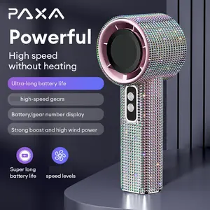 PAXA M15 Full Diamond Luxury Craftsmanship Portable Handheld Fan,  Rechargeable Long Battery Life Hand Fan With Digital Display For Outdoor Activities, Travel, Office, Wonmen's gift