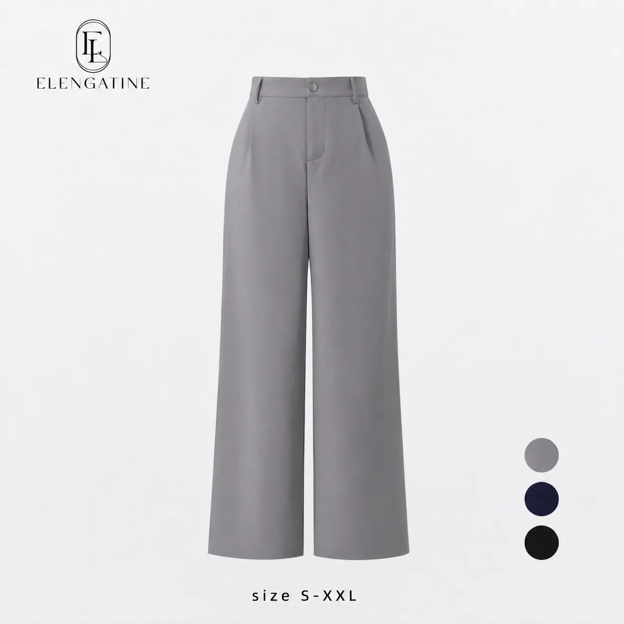 EL ELENGATINE Women's High-Waisted Wide-Leg Solid Crop Pants - Soft Stretch Polyester Business Casual Slacks with Pockets, Essential Everyday Elegance Style Bottoms, Lady, Fit, Fashion, Basic, Fabric, Stretchy Pants, Fashion Pants