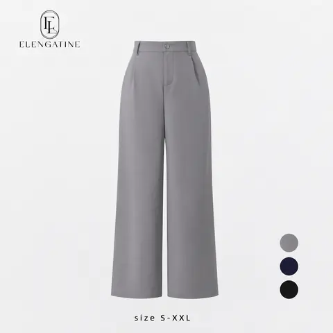 EL ELENGATINE Women's High-Waisted Wide-Leg Solid Crop Pants - Soft Stretch Polyester Fabric, True Fit, Business Casual Slacks with Pockets, Everyday Office Work Bottoms, Elegant Essentials