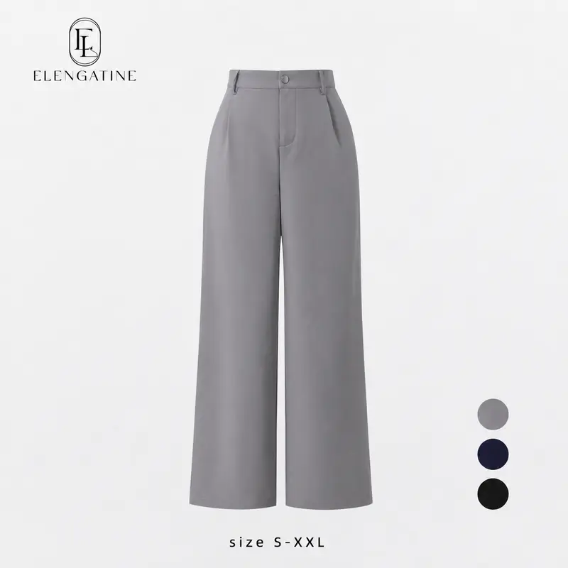 EL ELENGATINE Women's High-Waisted Wide-Leg Solid Crop Pants - Soft Stretch Polyester Fabric, True Fit, Business Casual Slacks with Pockets, Everyday Office Work Bottoms, Elegant Essentials