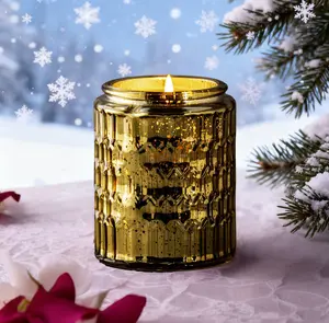 Exquisite Scented Candle Jar Gift in Gold Mercur with Festiy  Design Perfect for Holiday Gifting,Modern Scented Jar Candle - Smokeless Scented Candles Made With 100% Soy Wax Fine Fragrance Oils And Cotton Core Wicks Free Of Harmful Ingredients Aroma