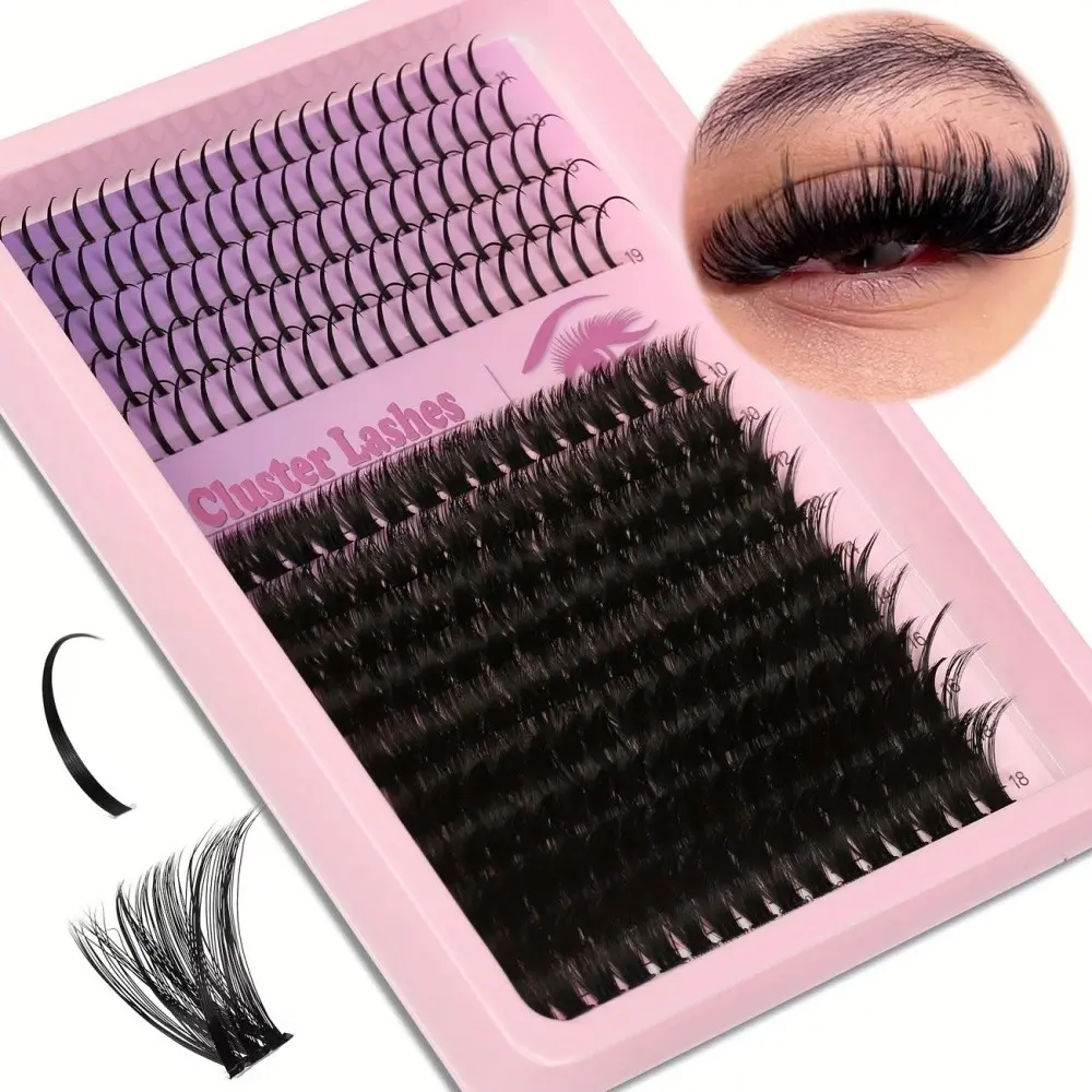 1 box of 100D long eyelash clusters, thick comic style, naturally curled single false eyelashes, D-type thick individual eyelashes, DIY Cluster Lash