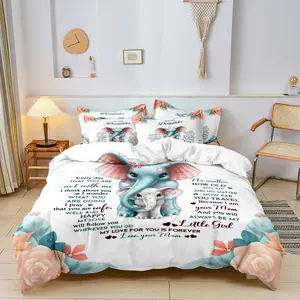 Elephant Pattern Decorative Duvet Cover Set, Polyester Fiber Bedding Gift for Daughter (1 Duvet + 2 Pillowcases), Soft & Breathable Design