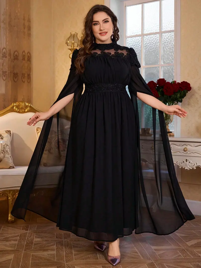english formal dress Black Chiffon Long Sleeves V-neckline Party Dress, Black Formal Dress –  Cutedressy