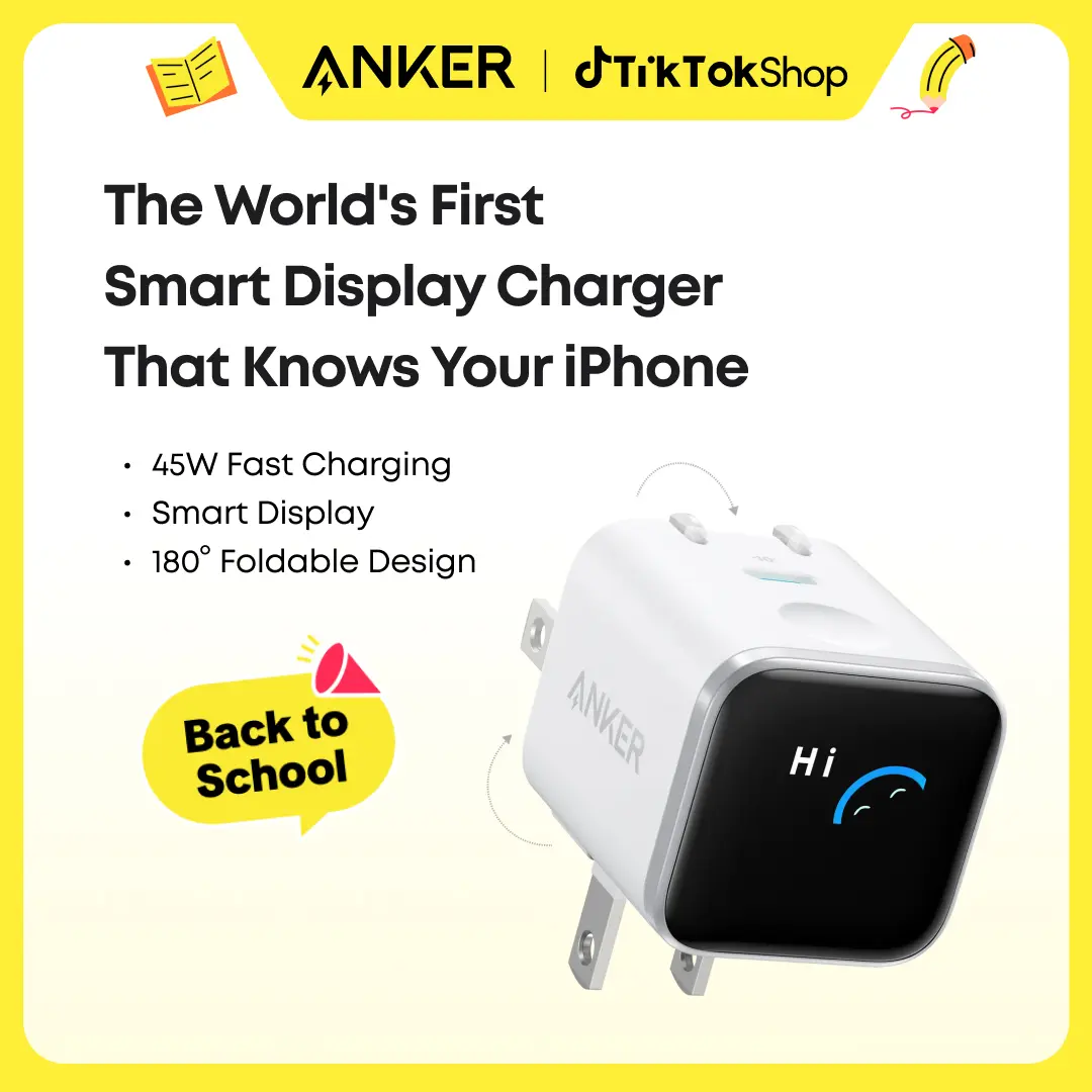 [live only]Anker Smart Display Charger, Anker Nano 45W Fast Charging USBC Charger with Smart Recognition, Built-In Care Mode, Compact with 180° Foldable Plug, for iPhone 17/16/15 Series, MacBook, Apple Watch sohochic