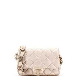 Pre-owned CHANEL Leather Shoulder Bags Chunky Chain CC Flap Bag Quilted Metallic Calfskin Small by Rebag