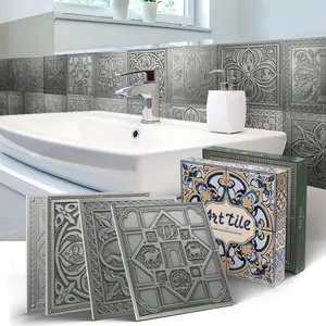 12/24PCS Gift Box ART PE Crystal Tile Stickers Vintage Metal Embossed Mix Waterproof Oil-Proof Bathroom Entryway Wall Decor