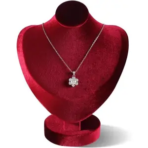 Velvet Necklace Display Bust Mannequin, Pendant Necklace Chest Stand for Retail Photography Livestream, Jewelry Shop Countertop Storage Organizer Holder (Red, Necklace Bust)