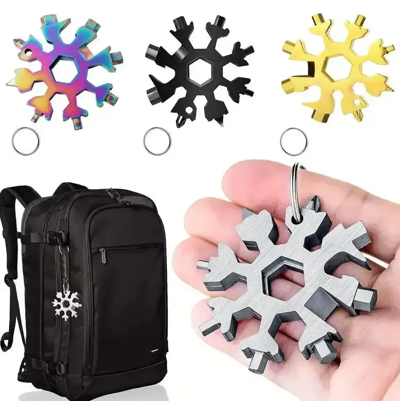 New Viral 18-in-1 Snowflake Multi Tool, Stainless Steel Portable Wrench Screwdriver Bottle Opener, Mini Survival Gadget for Daily Carry