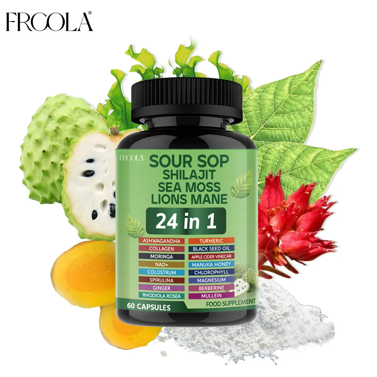 FRCOLA SOURSOP 24 IN 1 Supplements- Soursop, Shilajit, Sea Moss, Lion Mane All in One Diary supplement, Healthcare, Boost Immune, Vitamin