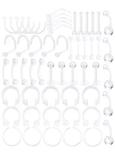 55PCS Clear Piercing Retainers Flexible Bioflex 14G 16G 20G Navel Belly Button Ring Lip Labret Eyebrow Tongue Barbells Cartilage Tragus Nose Ring Earrings Retainer