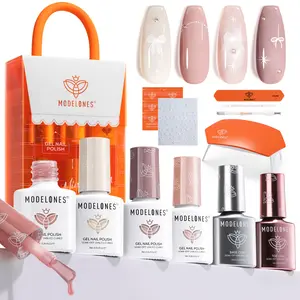 MODELONES Gel Nail Polish Kit with U V Light, Gel Mini Salon, Milky White, Nude, Pink, Glitter Manicure Set, Base & Top Coat, Stickers