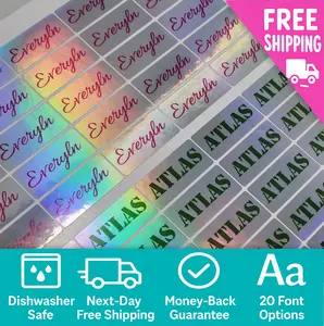 Personalized Holographic Name Stickers - Vibrant Colors, Waterproof Name Labels, Ideal for Daycare & School Use