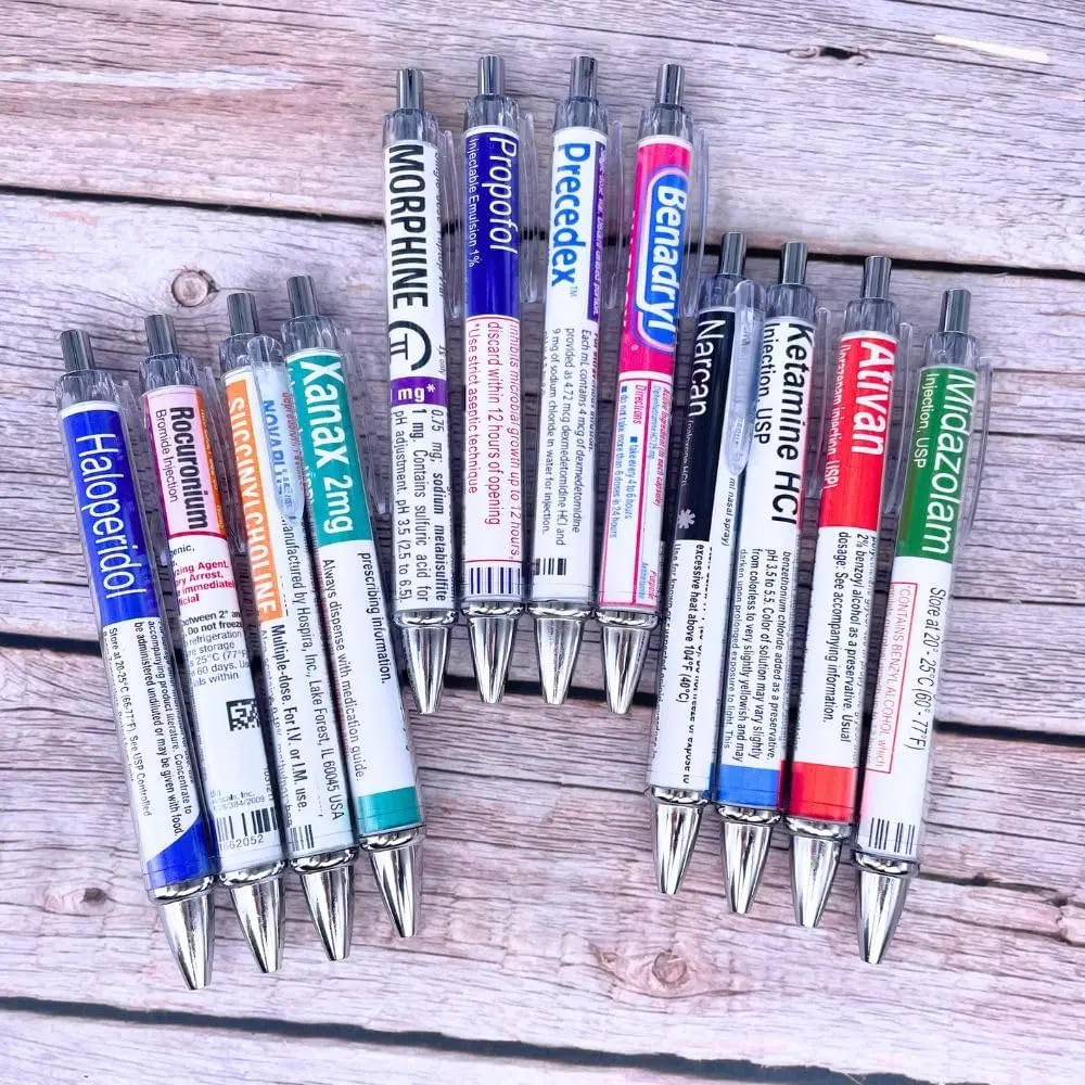 YJ PREMIUMS 12 PC Pharmacy Pens for Nurse & Pharmacist | Funny Drug Nursing Week Pharmacy Tech Technician Gifts for Women Needle Vaccine Syringe Pill Medicine Pen Supplies Accessories Bulk