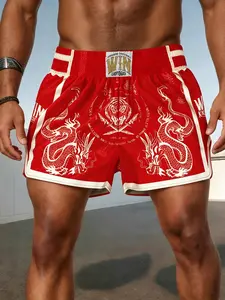 Men's Muay Thai Shorts, Sport Shorts, Trendy Short, Dragon Tiger Print, Elastic Waistband, Summer Casual Streetwear, Perfect for Fashion Enthusiasts