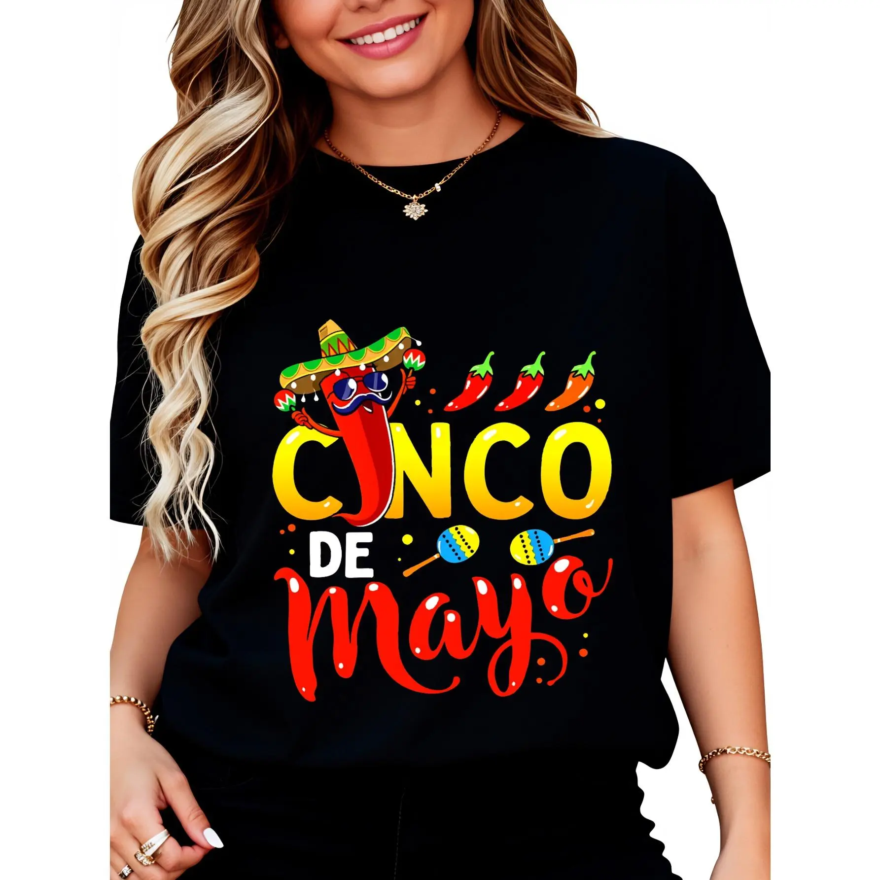 Cinco De Mayo chili hat macarons T-Shirt for Women Men Cotton Clothing
