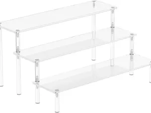 Acrylic Display Risers, 3 Tier Perfume Organizer Stand, Clear Cupcake Stand Holder, Large Shelf Riser for Figures & Dessert Shelves